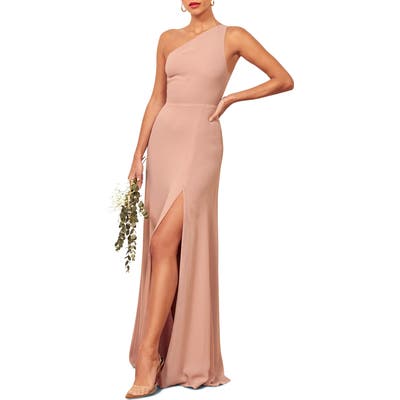 Reformation Evelyn One-Shoulder Gown, Pink