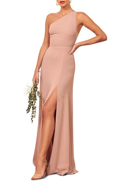 Reformation Evelyn One-shoulder Gown In Blush