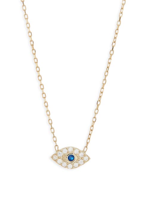 Gold Plated Sterling Silver CZ Evil Eye Necklace