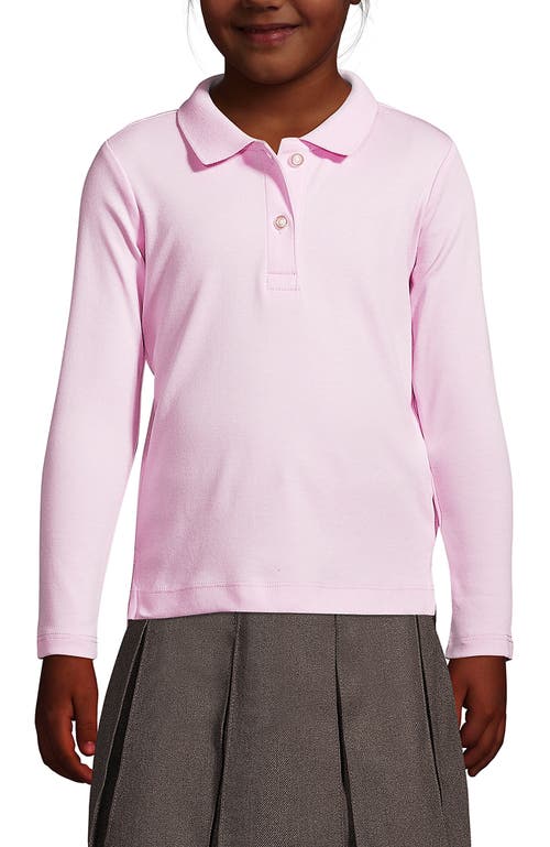 Shop Lands' End School Uniform Girls Long Sleeve Feminine Fit Interlock Polo Shirt In Ice Pink