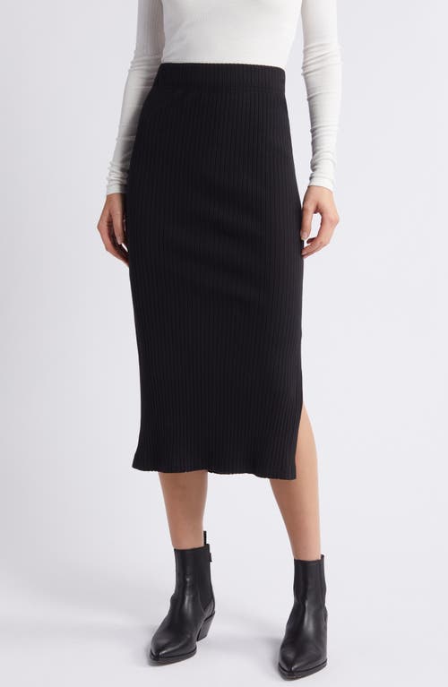 Rails Angie Side Slit Rib Midi Skirt In True Black