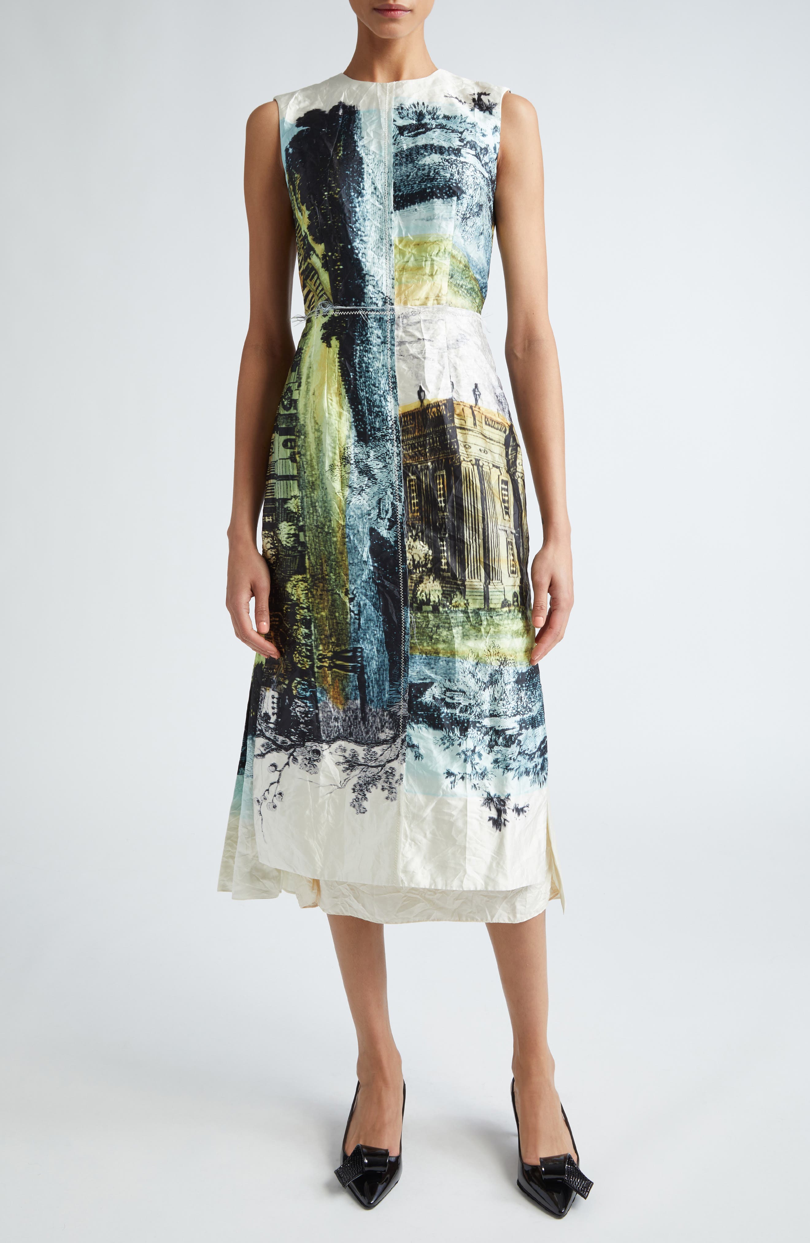 Erdem Print Pleated Back Satin Midi Dress | Nordstrom