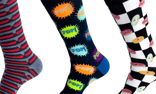 Unsimply Stitched 3-pack Assorted Graphic Crew Socks In Black Multi