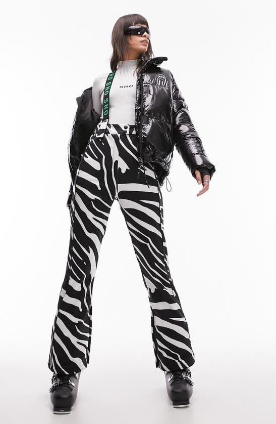 Topshop Sno straight leg ski pants in green zebra print