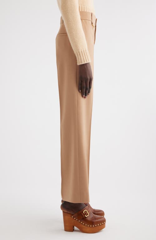 Shop Chloé High Waist Wide Leg Wool Trousers In Coconut Brown