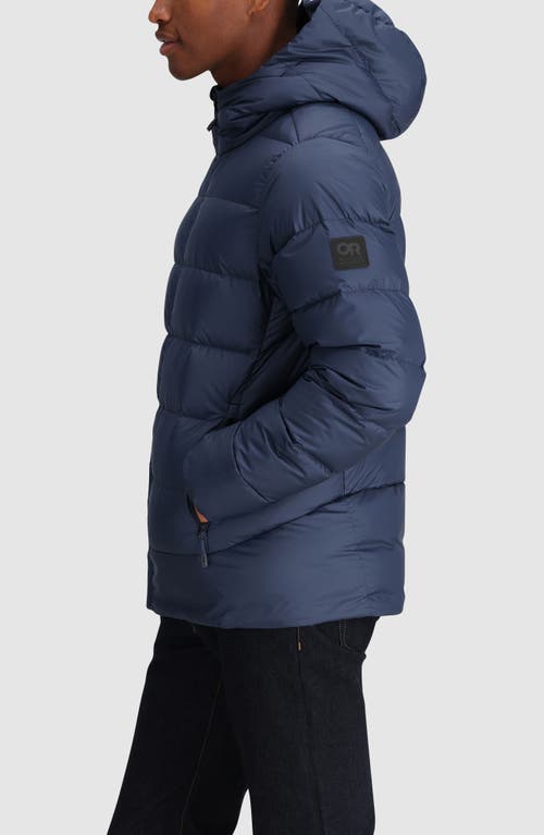 Shop Outdoor Research Coldfront 700 Fill Power Down Insulated Hooded Ripstop Packable Puffer Jacket In Navy