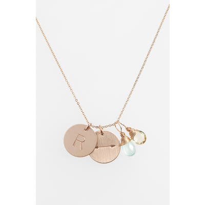 Nashelle Aqua Chalcedony, Lemon Quartz, Initial & Arrow 14K-Gold Fill Disc Necklace