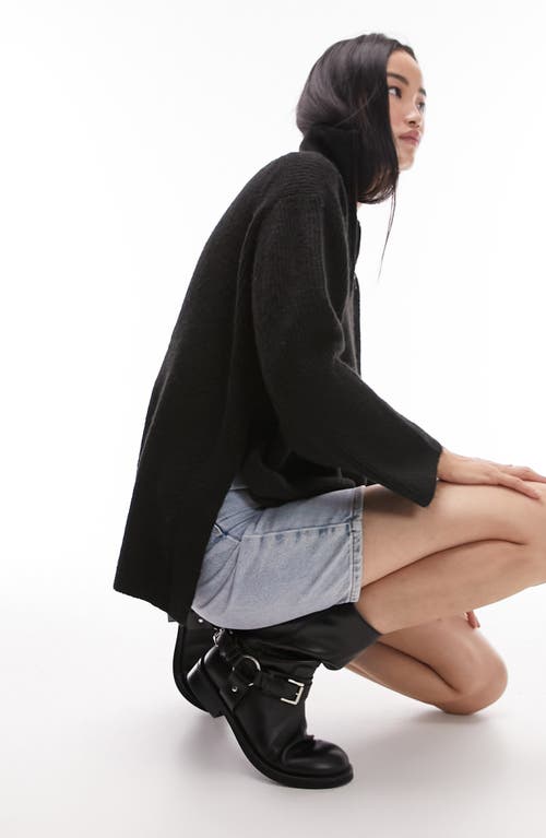 Topshop Zip Up Funnel Neck Sweater In Black