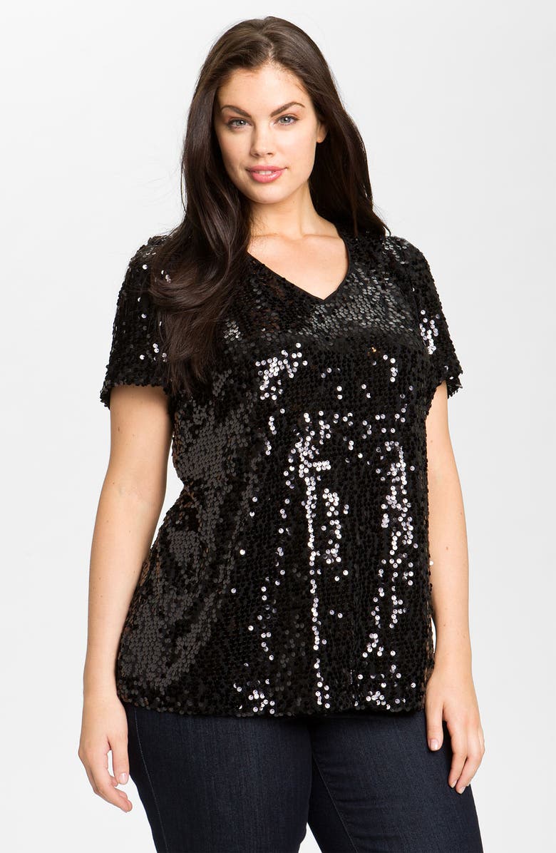Adrianna Papell Sequin V-Neck Top (Plus) | Nordstrom