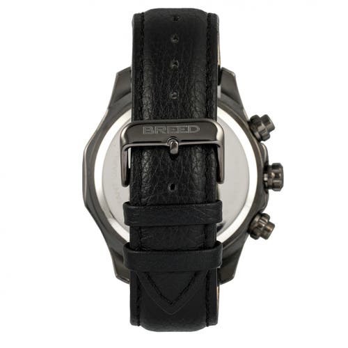 Shop Breed Lacroix Chronograph Leather-band Watch In Gunmetal/black