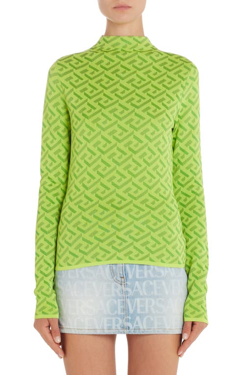 Versace La Greca Jacquard Mock Neck Silk Blend Sweater in Green/Green