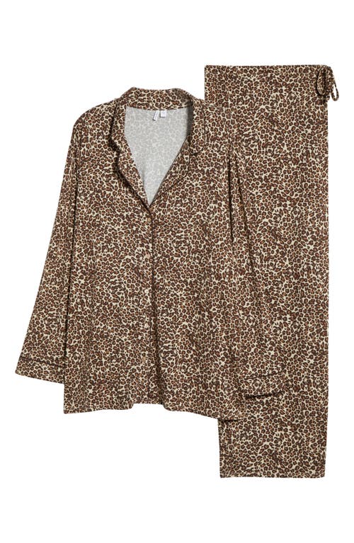 Moonlight Eco Knit Pajamas in Beige Leopard Spots