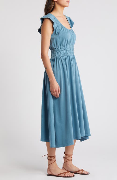 Shop Treasure & Bond Washed Flutter Sleeve Organic Cotton Midi Dress In Blue Provincial