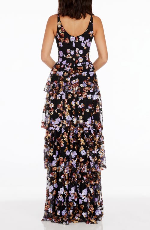 Dress The Population Lorain Sequin Tiered Ruffle Gown In Black Multi