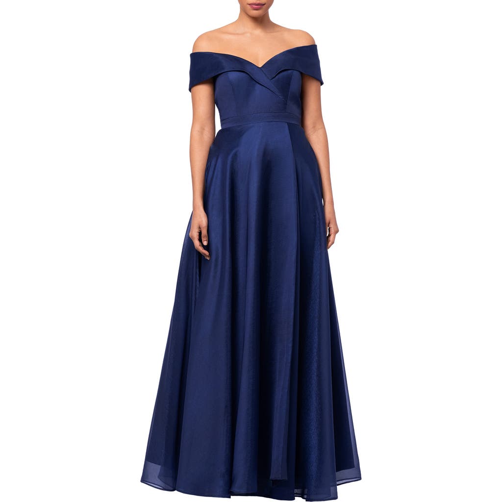 Xscape Evenings Off The Shoulder Organza Gown In Navy