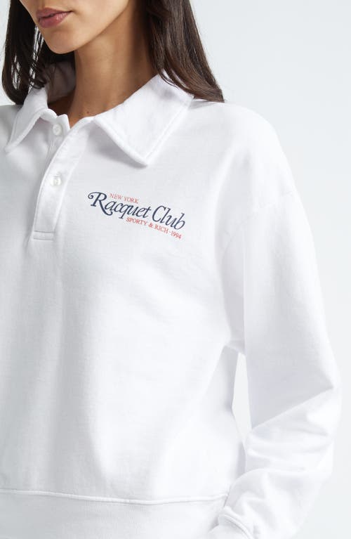 Shop Sporty And Rich Sporty & Rich '94 Racquet Club Long Sleeve Cotton Crop Graphic Polo Sweatshirt In White