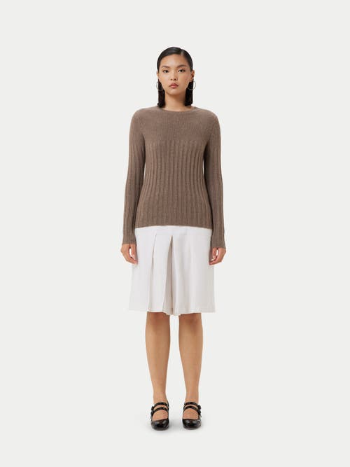 Gobi Mongolian Cashmere Organic Color Rib-knit Cashmere Crew Neck Sweater In Taupe
