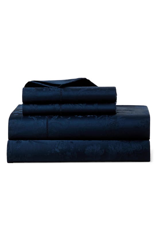 Shop Ralph Lauren Bethany Floral Jacquard Sheet Set In Polo Navy