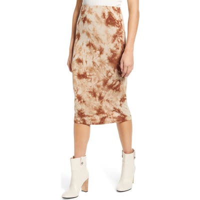 Love, Fire Tie Dye Midi Skirt, Brown