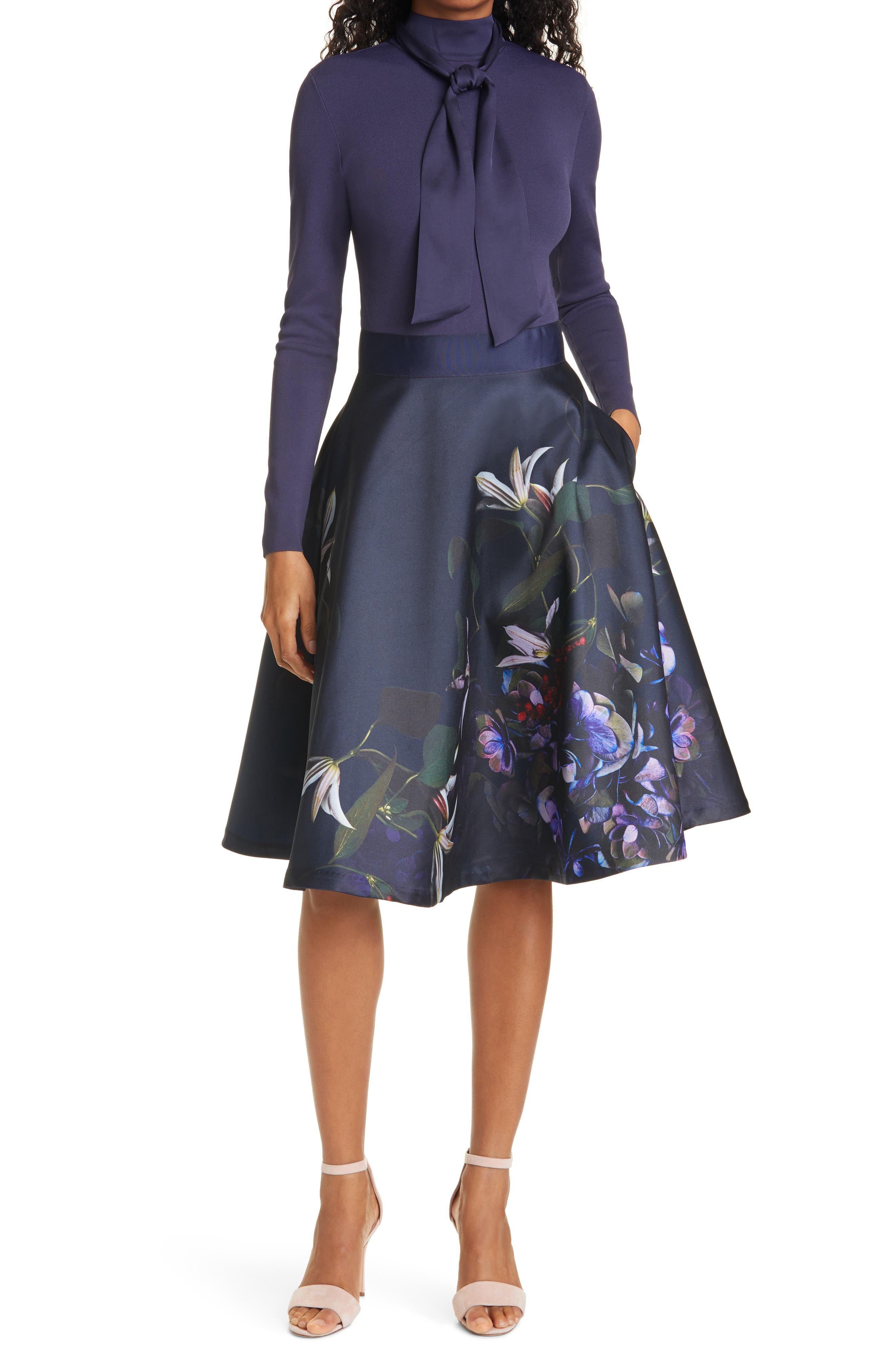 TED BAKER DOMINAA LONG SLEEVE FIT & FLARE DRESS,5059353641410