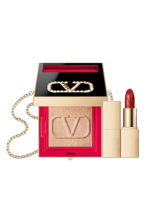 Valentino Go-Clutch Highligher and Mini Lipstick Set in 111 Golden Notte at Nordstrom