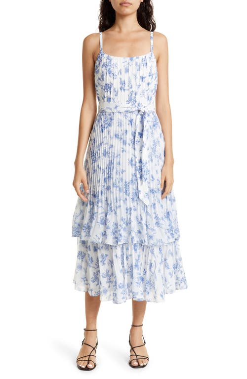 Club Monaco Double Tiered Floral Pleated Midi Dress in White Ground