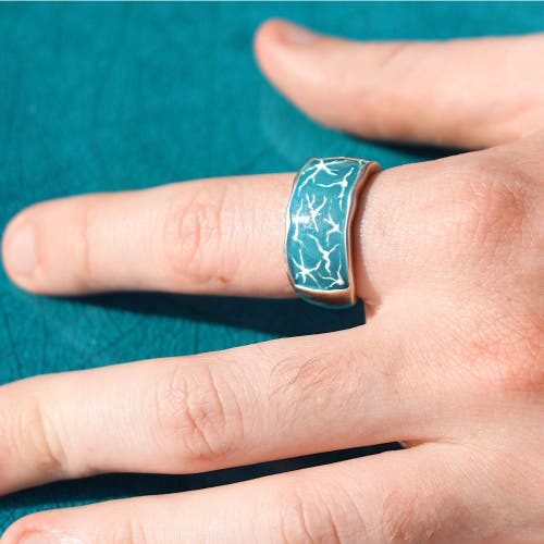 Shop Luvmyjewelry Ocean Waves Sterling Silver & Enamel Band Men Ring