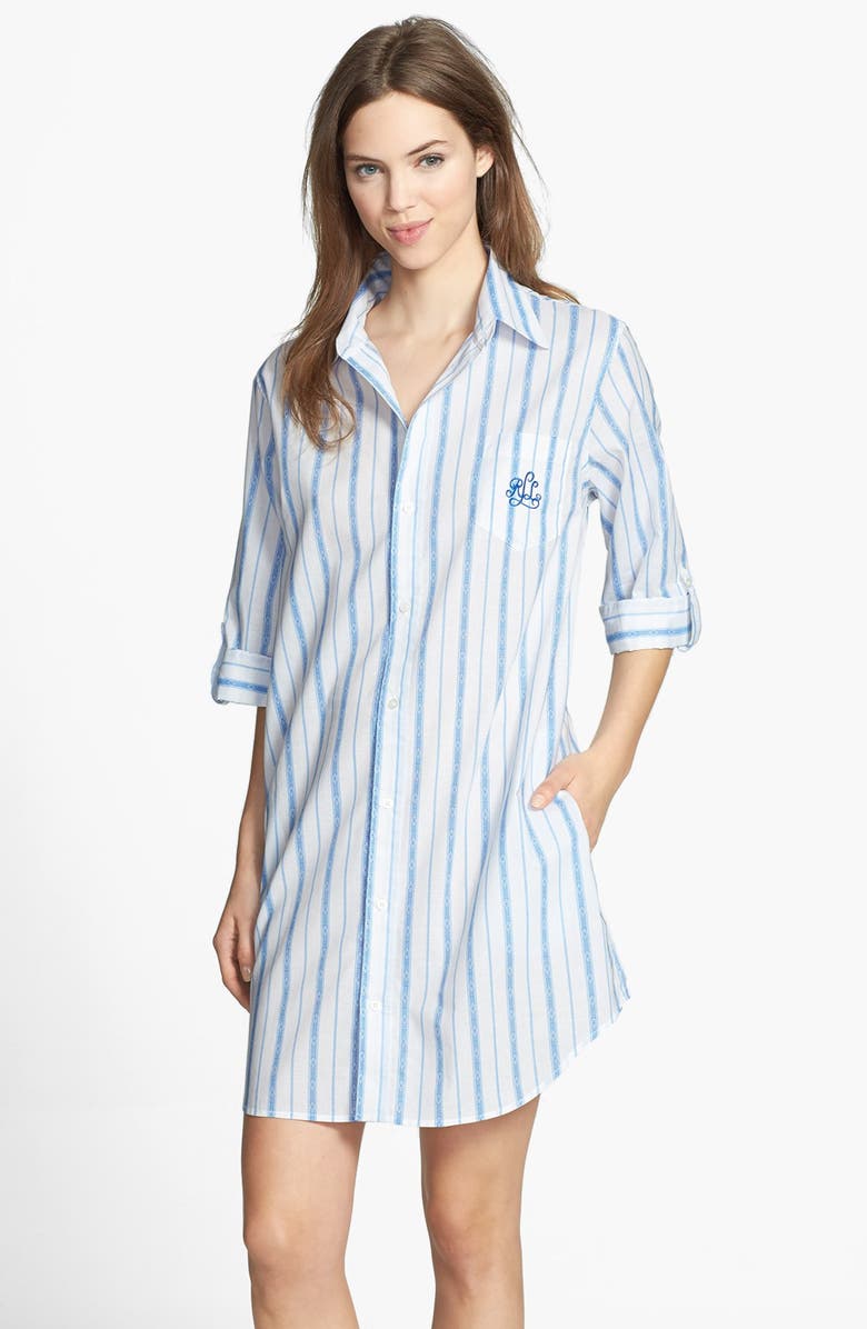 Lauren Ralph Lauren Cotton Roll Sleeve Sleep Shirt | Nordstrom