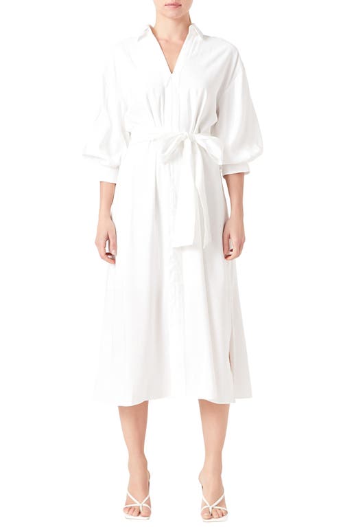 Blouson Sleeve Midi Shirtdress in White
