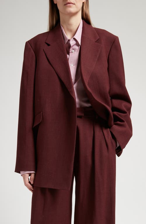 The Row Azul Oversize Asymmetric Closure Virgin Wool Jacket in Burgundy 