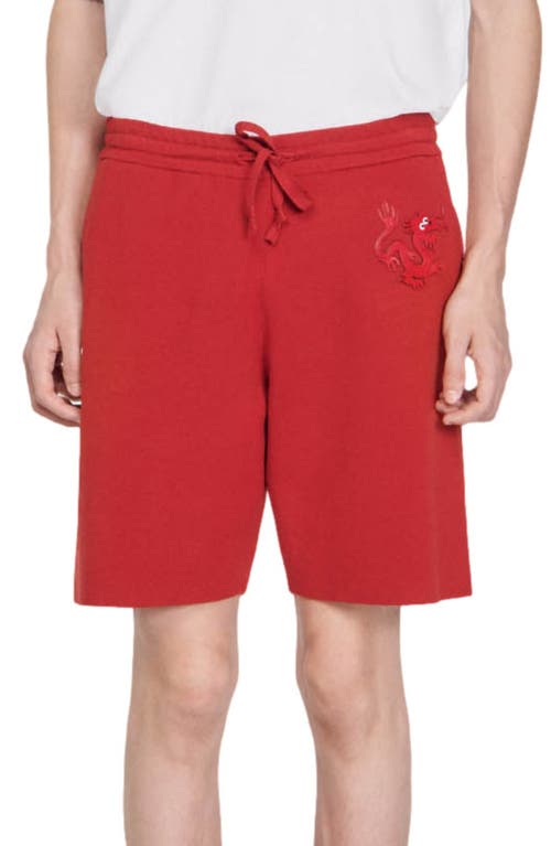sandro Dragon Patch Knit Shorts Red at Nordstrom,
