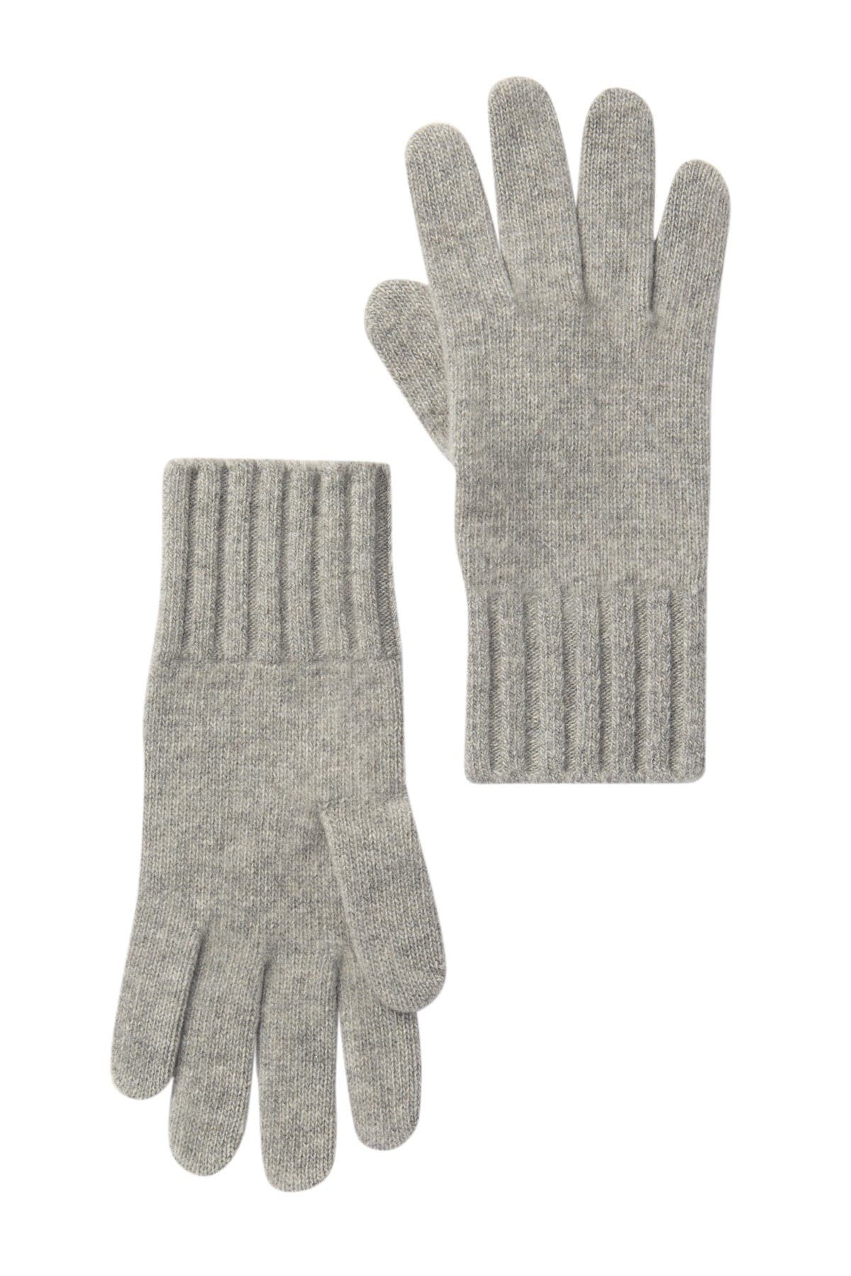 Portolano Cashmere Wide Ribbed Cuff Gloves In Medium Grey3