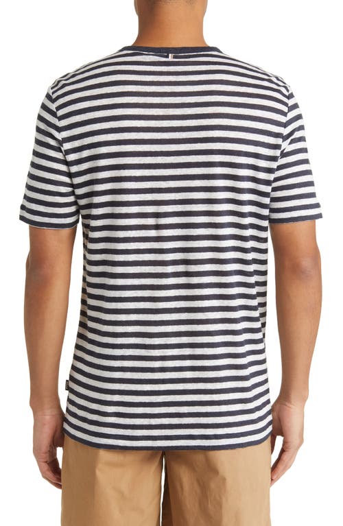 Shop Hugo Boss Boss Tiburt Stripe Linen T-shirt In Dark Blue