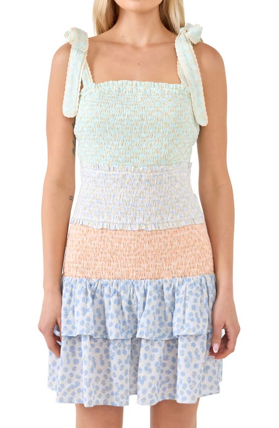 Free The Roses Smocked Tie Strap Minidress In Multi