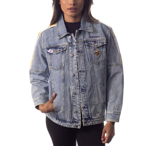 Women's The Wild Collective Los Angeles Dodgers Allover Print Button-Up Denim Jacket Size: Medium