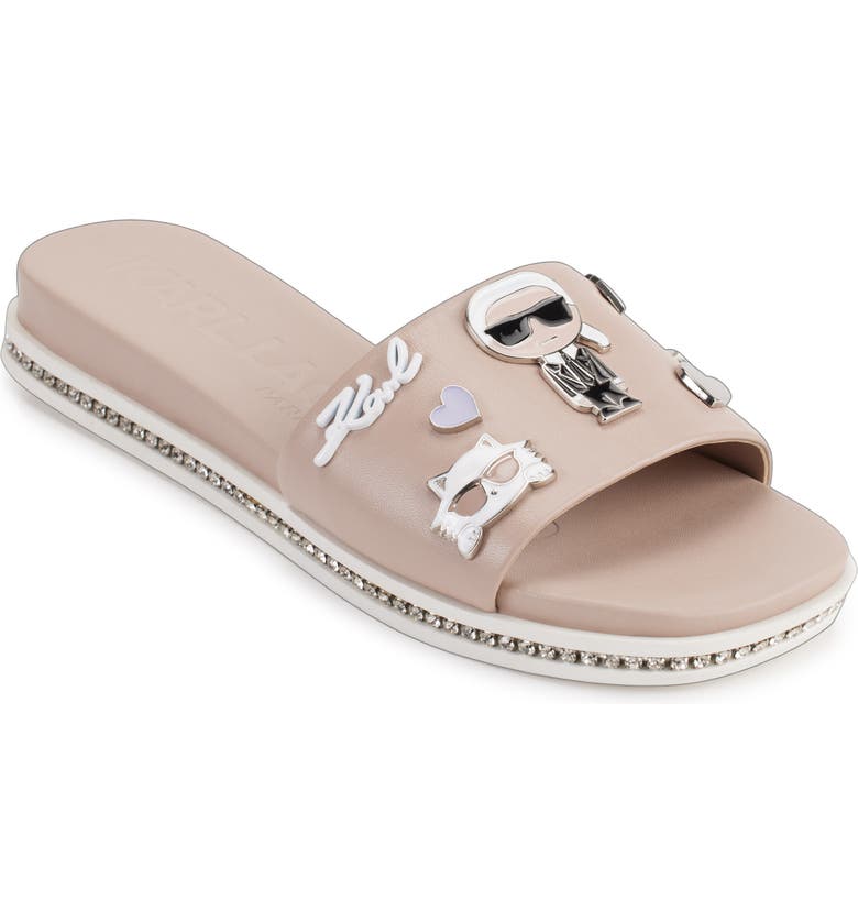 Karl Lagerfeld Paris Jeslyn Cate Pins Embellished Slide Sandal (Women ...