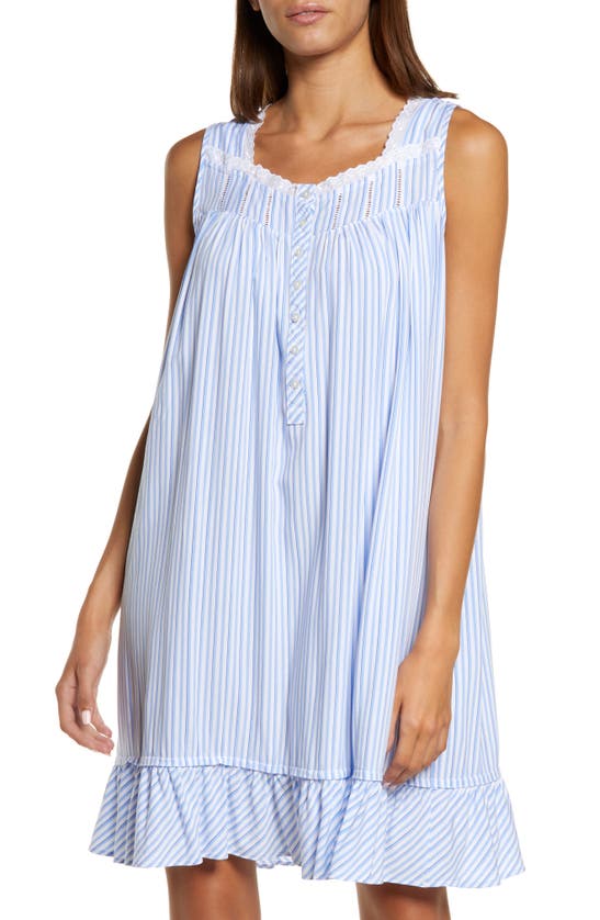 Eileen West Floral Print Cap Sleeve Cotton Jersey Short Nightgown In Stripe