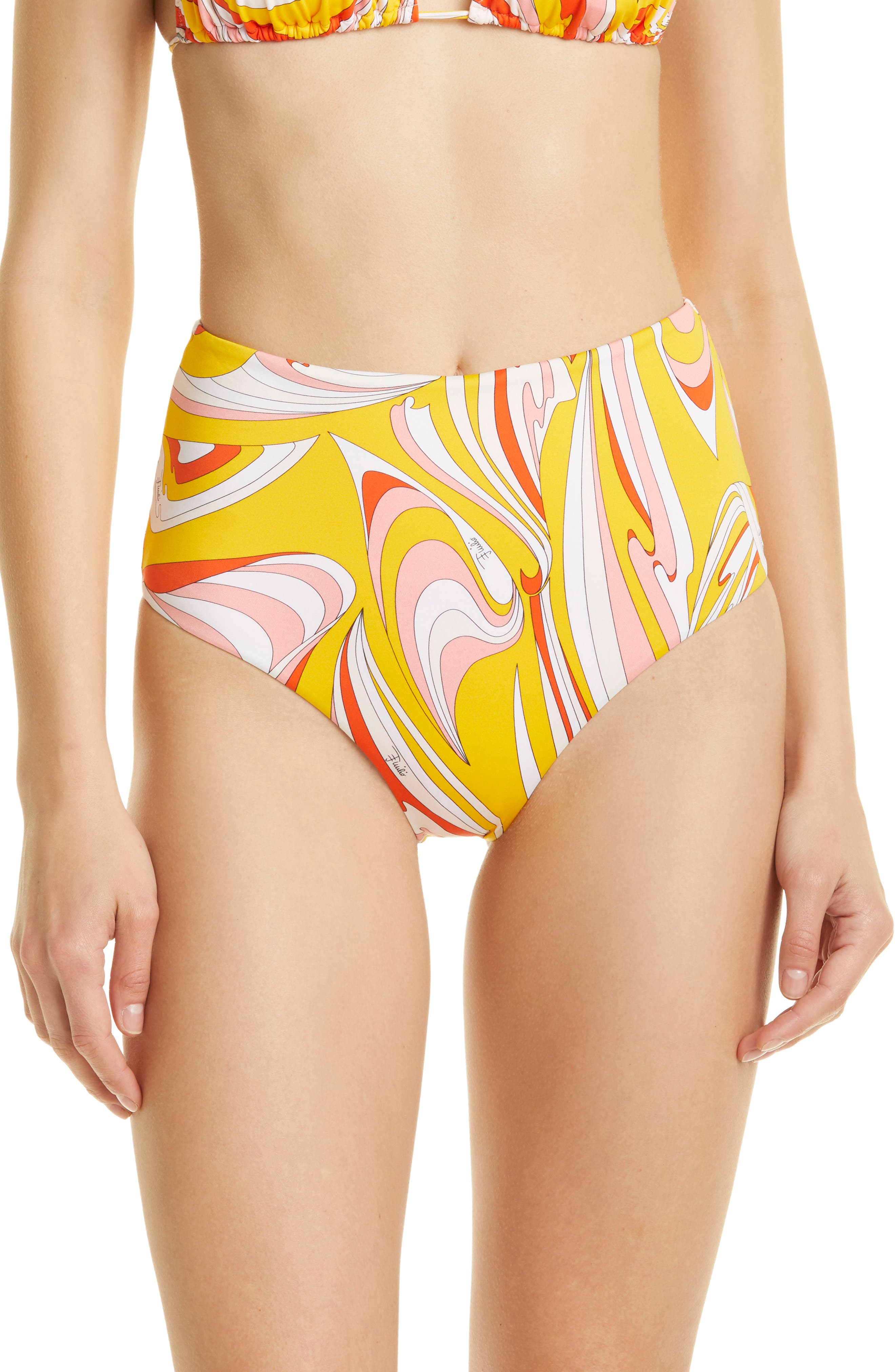 Emilio Pucci Vortici High Waist Bikini Bottoms in Giallo Arancio at Nordstrom, Size 6 Us
