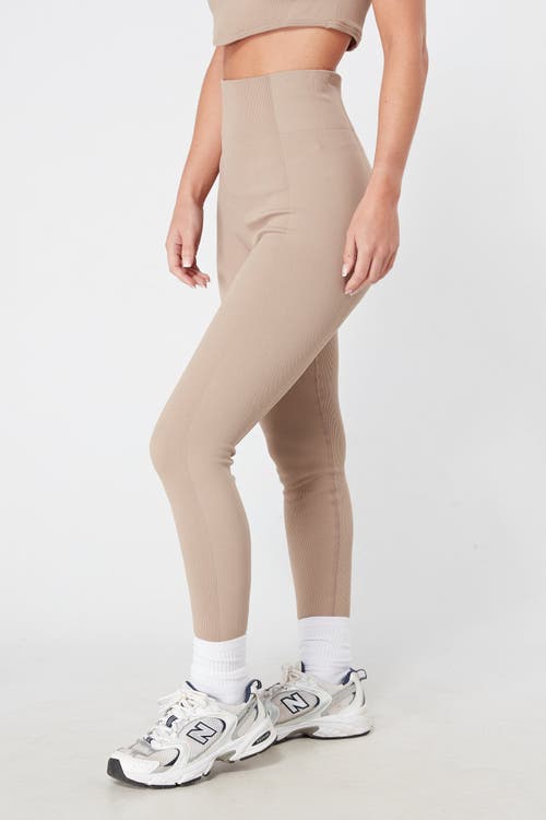 Twill Active Recycled Seamless Rib High Waist Legging In Mocha