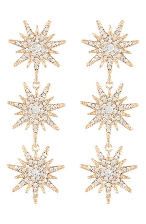Pavé Crystal Triple Star Drop Earrings