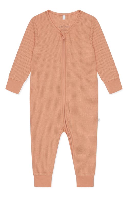MORI Clever Zip Waffle Fitted One-Piece Pajamas in Peach at Nordstrom