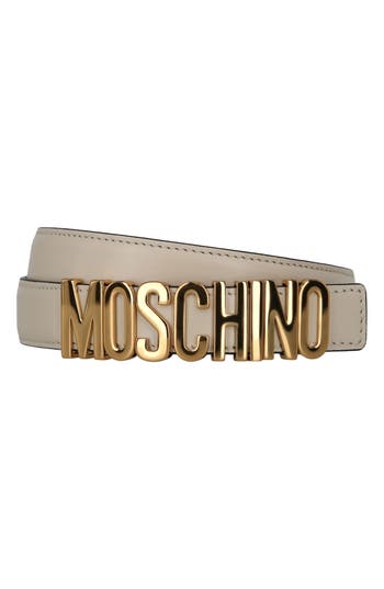 Moschino Logo Leather Belt In Neutral