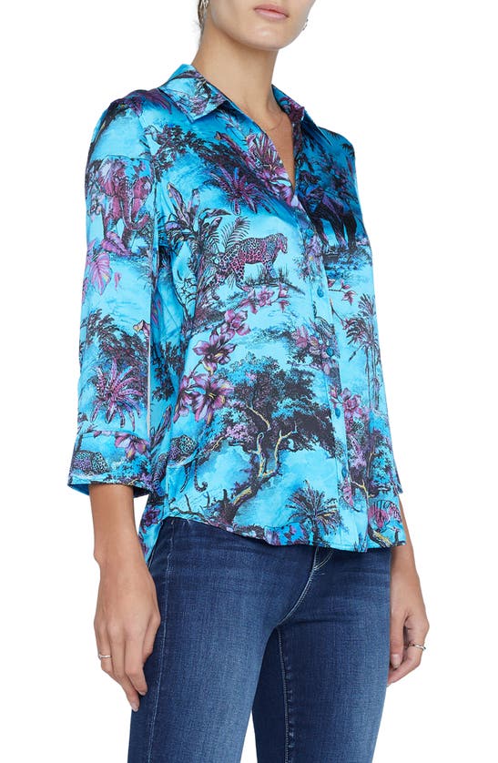 Shop L Agence Dani Jungle Print Silk Shirt In Blue Multi Jungle