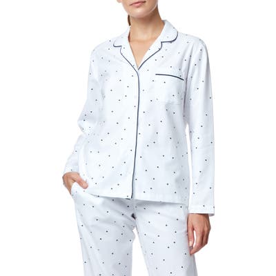 The White Company Heart Print Flannel Pajama Top, Blue