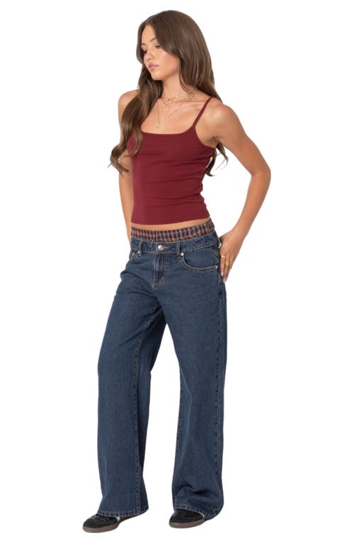 Shop Edikted Boxer Detail Wide Leg Jeans In Blue