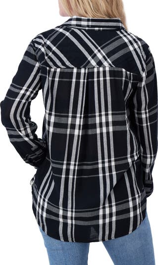 Lucky Brand Women's Mixed Print Plaid Button UP Shirt, Black Multi