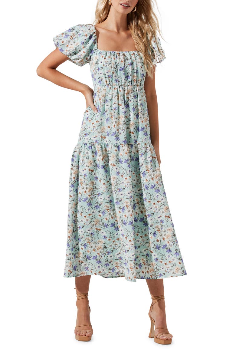ASTR the Label Puff Sleeve Floral Cotton Midi Dress | Nordstrom