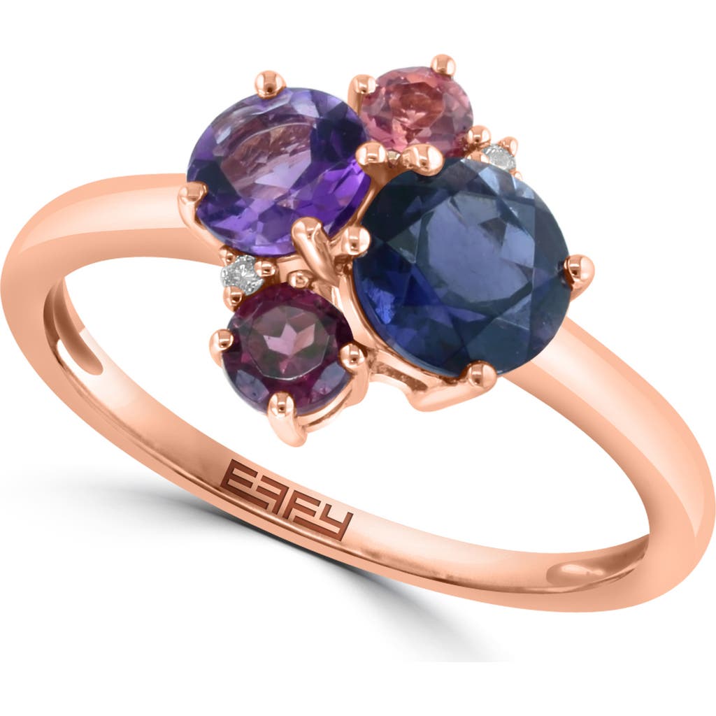 Effy 14k Gold Diamond & Amethyst Cluster Ring In Rose Gold/multi