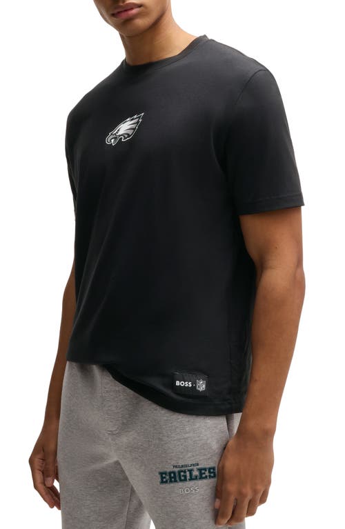 Shop Hugo Boss Boss X Nfl Stretch Cotton Graphic T-shirt In Philadelphia Eagles - Black