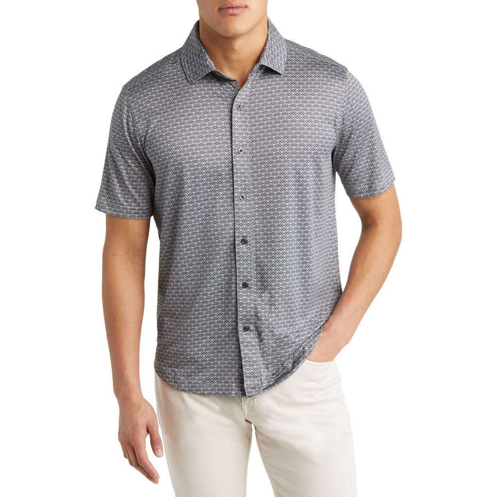 Johnston & Murphy Xc4® Geo Print Performance Short Sleeve Button-up Shirt In Black/gray